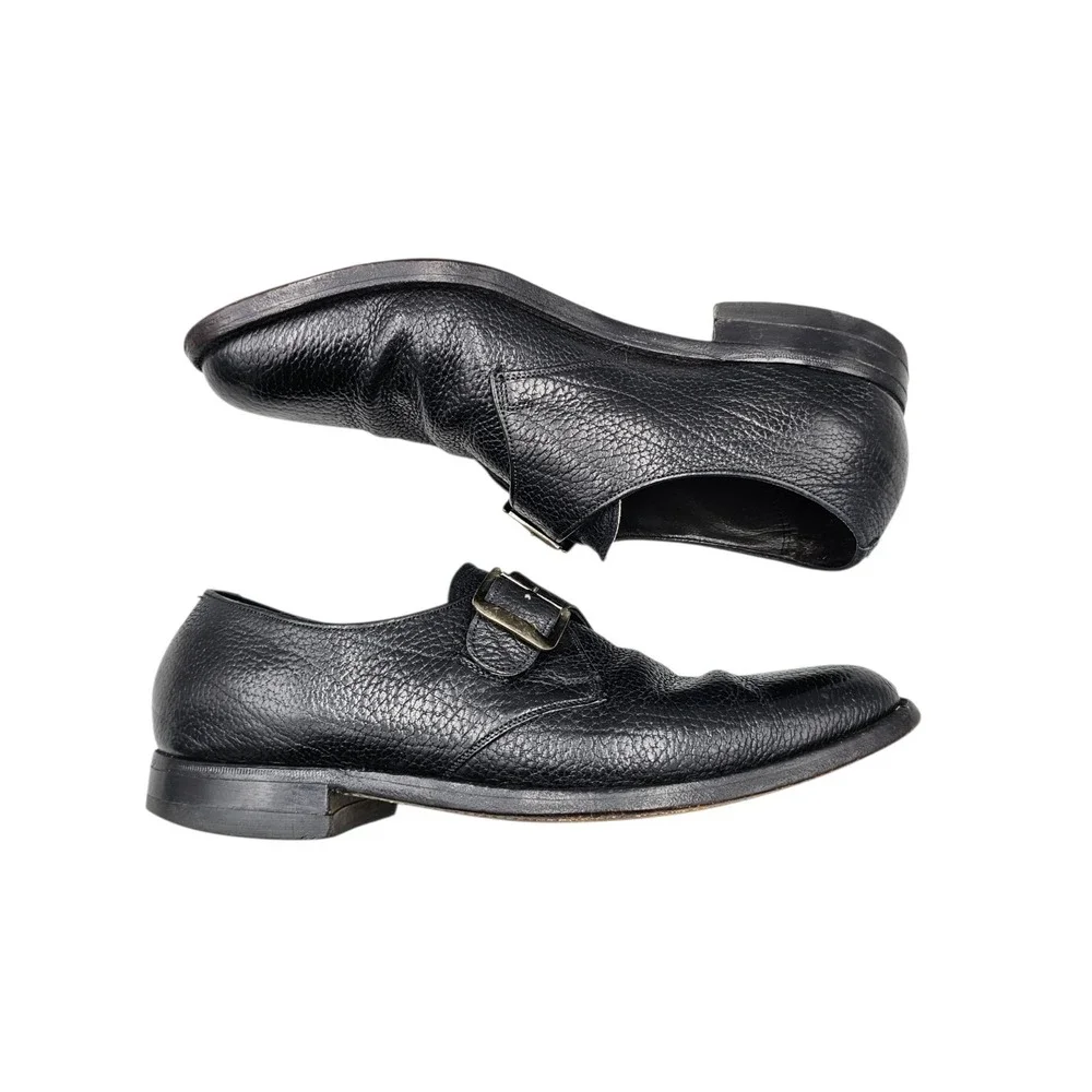 Florsheim Imperial Mens Size 8 C VTG Black Pebbled Leather Monk Strap Shoes READ